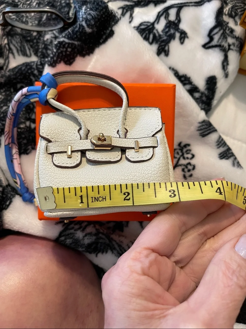 White Mini Leather Satchel Handbag Purse Charm
